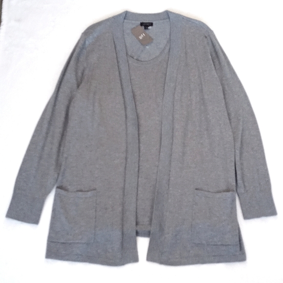 J.Jill Elegant Gray Women's Silk Blend Sweater Cardigan W/ Built In Tank Top XL - Picture 8 of 8